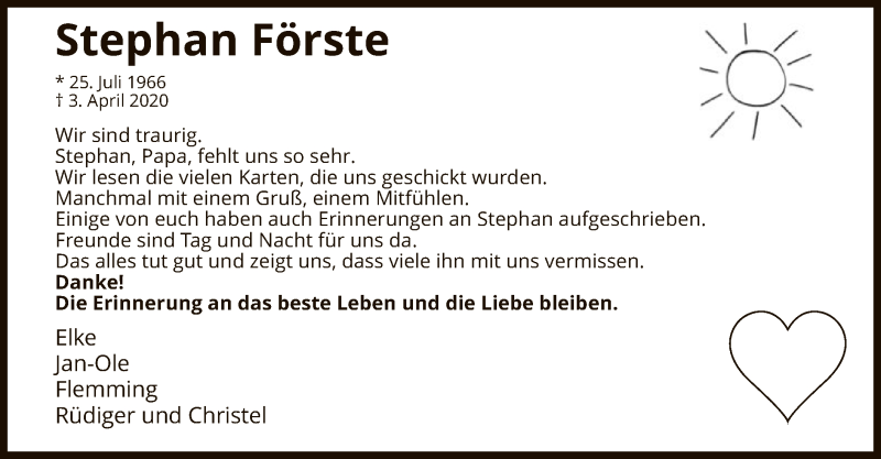  Traueranzeige für Stephan Förste vom 23.05.2020 aus WA