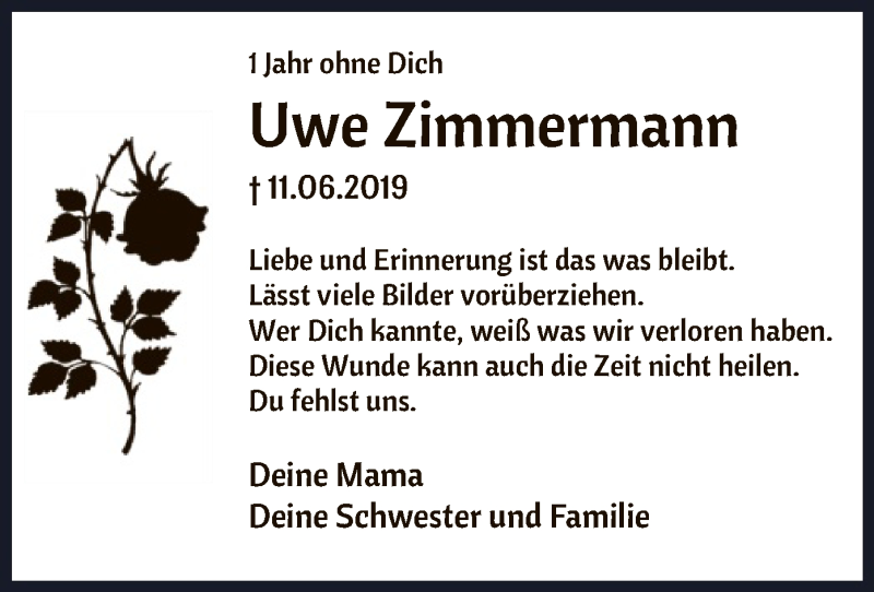  Traueranzeige für Uwe Zimmermann vom 10.06.2020 aus WA