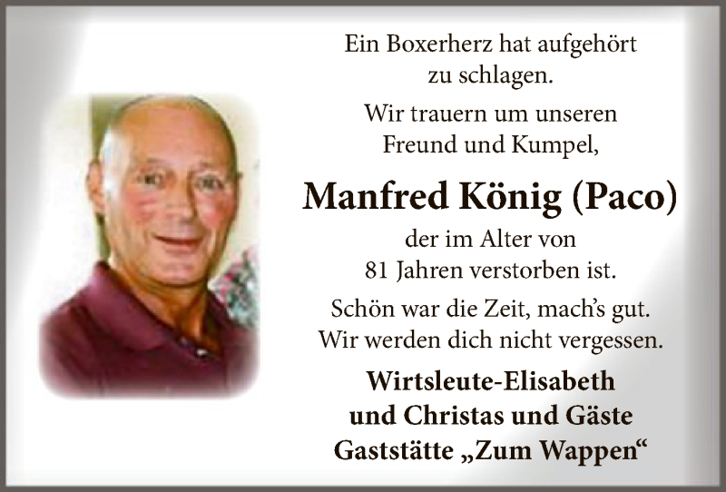  Traueranzeige für Manfred König vom 01.07.2020 aus WA