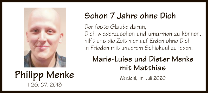  Traueranzeige für Philipp Menke vom 25.07.2020 aus WA