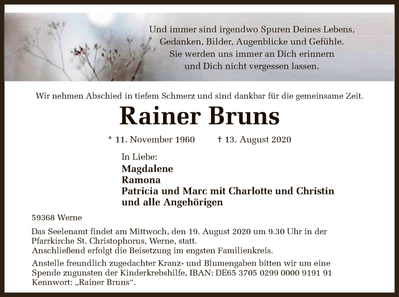 Traueranzeigen Von Rainer Bruns Trauer Nrw