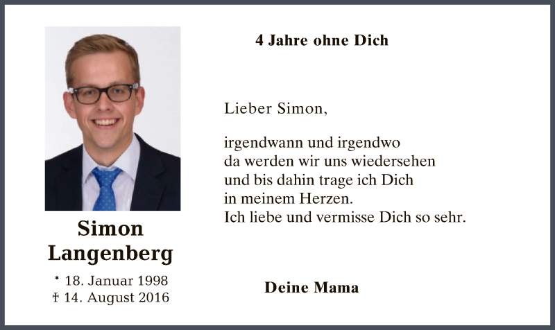  Traueranzeige für Simon Langenberg vom 14.08.2020 aus WA