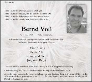Traueranzeige von Bernd Voß von WA