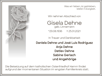 Traueranzeige von Gisela Dehne von WA