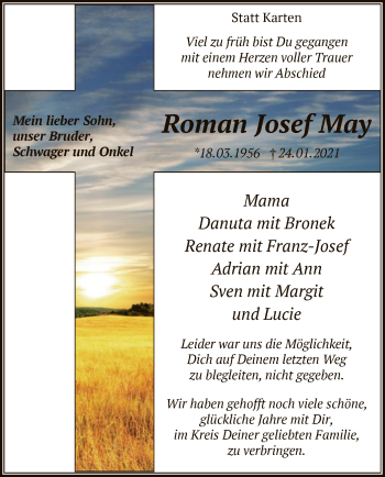 Traueranzeige von Roman Josef May von WA