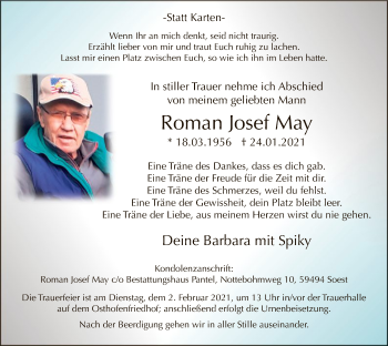 Traueranzeige von Roman Josef May von WA