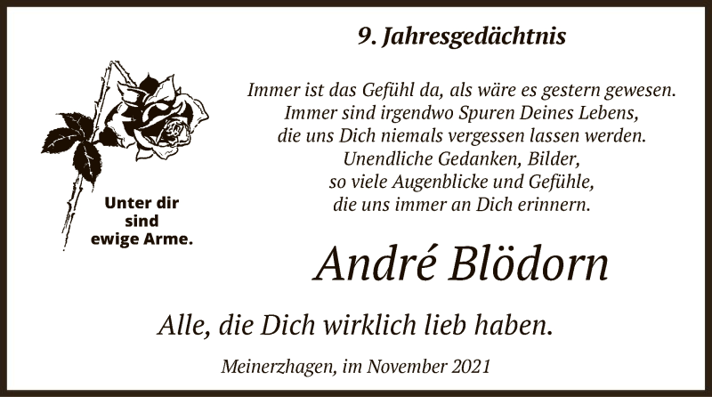  Traueranzeige für Andre Blödorn vom 30.11.2021 aus WA
