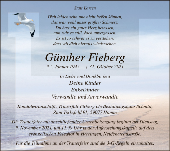 Traueranzeige von Günther Fieberg von WA