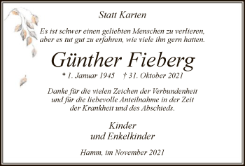 Traueranzeige von Günther Fieberg von WA