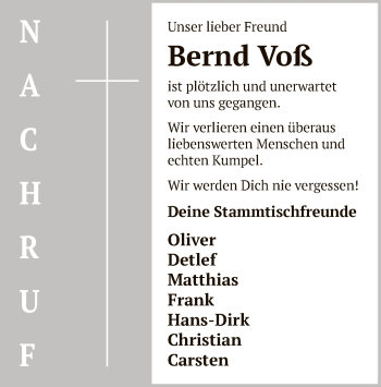 Traueranzeige von Bernd Voß von WA