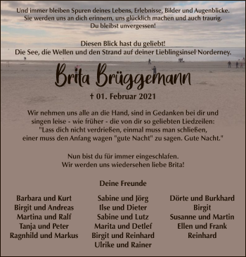 Traueranzeige von Brita Brüggemann von WA