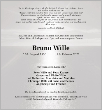 Traueranzeige von Bruno Wille von WA