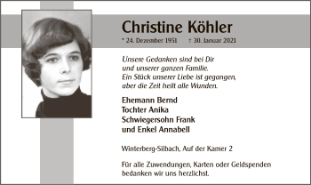 Traueranzeige von Christine Köhler von WA