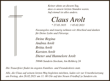 Traueranzeige von Claus Arolt von WA