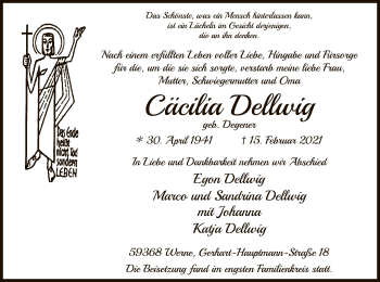 Traueranzeige von Cäcilia Dellwig von WA