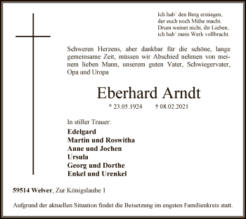 Traueranzeige von Eberhard Arndt von WA