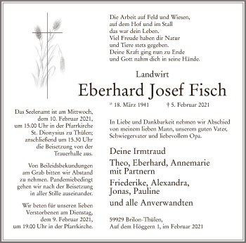 Traueranzeige von Eberhard Josef Fisch von WA