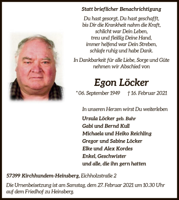 Traueranzeige von Egon Löcker von WA