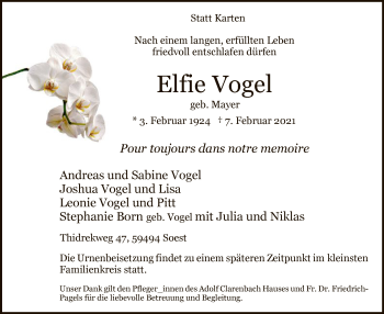 Traueranzeige von Elfie Vogel von WA