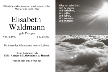 Traueranzeige von Elisabeth Waldmann von WA