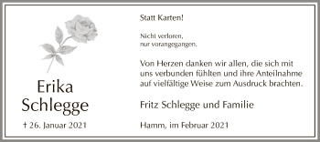 Traueranzeige von Erika Schlegge von WA