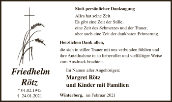Traueranzeige von Friedhelm Rötz von WA