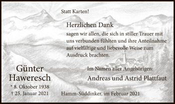 Traueranzeige von Günter Haweresch von WA