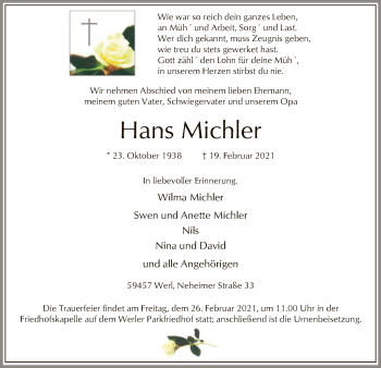 Traueranzeige von Hans Michler von WA
