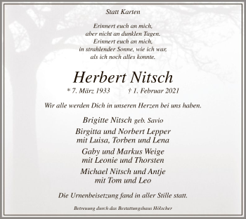 Traueranzeige von Herbert Nitsch von WA