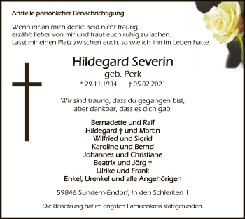Traueranzeige von Hildegard Severin von WA