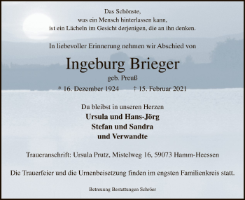 Traueranzeige von Ingeburg Brieger von WA