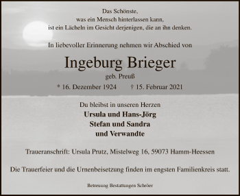 Traueranzeige von Ingeburg Brieger von WA
