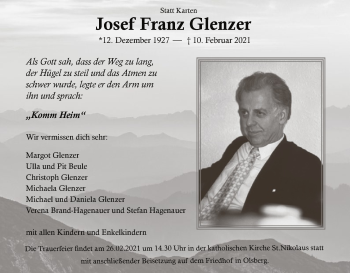 Traueranzeige von Josef Franz Glenzer von WA