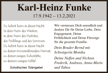 Traueranzeige von Karl-Heinz Funke von WA