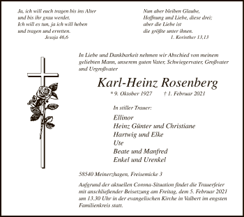 Traueranzeige von Karl-Heinz Rosenberg von WA