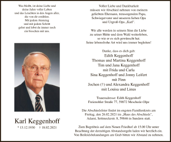 Traueranzeige von Karl Keggenhoff von WA
