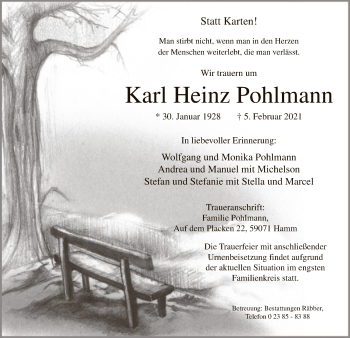 Traueranzeige von Karl Heinz Pohlmann von WA