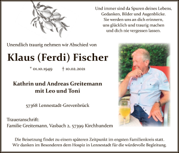 Traueranzeige von Klaus Fischer von WA