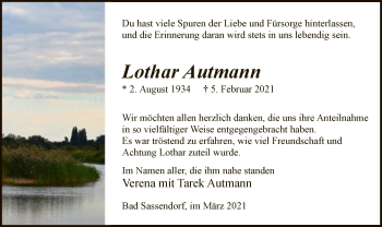 Traueranzeige von Lothar Autmann von WA