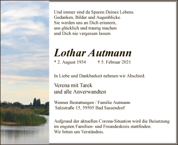 Traueranzeige von Lothar Autmann von WA