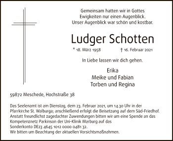 Traueranzeige von Ludger Schotten von WA