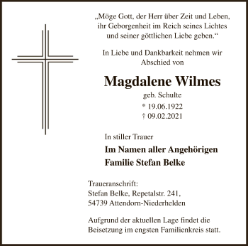 Traueranzeige von Magdalene Wilmes von WA