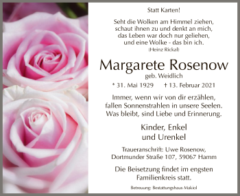 Traueranzeige von Margarete Rosenow von WA