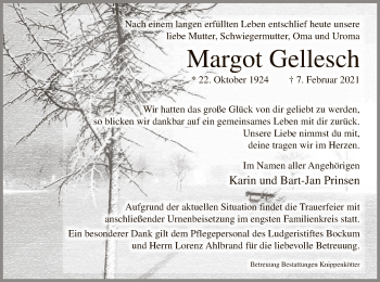 Traueranzeige von Margot Gellesch von WA