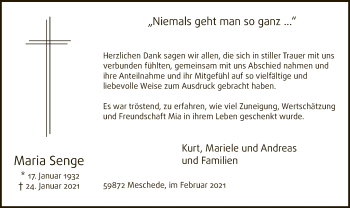 Traueranzeige von Maria Senge von WA