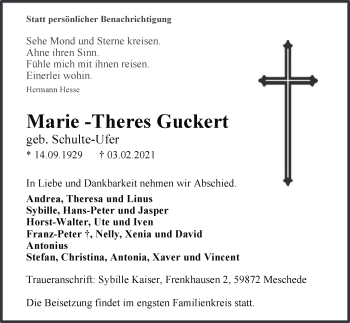 Traueranzeige von Marie -Theres Guckert von WA