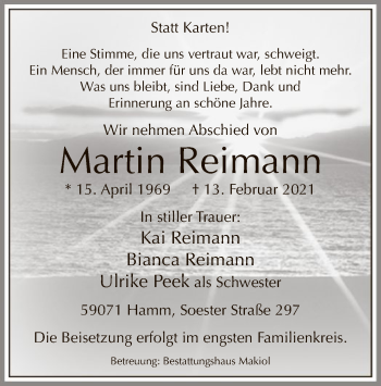 Traueranzeige von Martin Reimann von WA