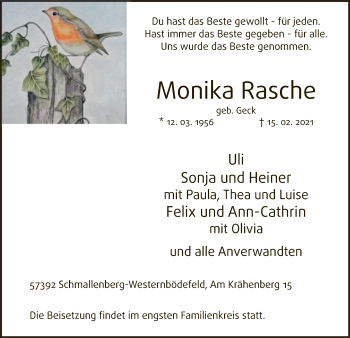 Traueranzeige von Monika Rasche von WA