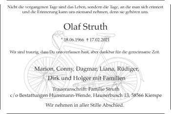 Traueranzeige von Olaf Struth von WA
