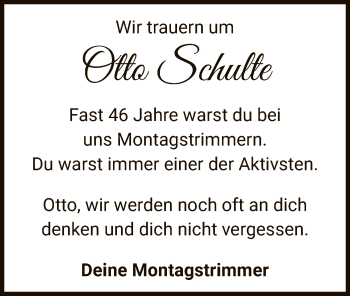 Traueranzeige von Otto Schulte von WA